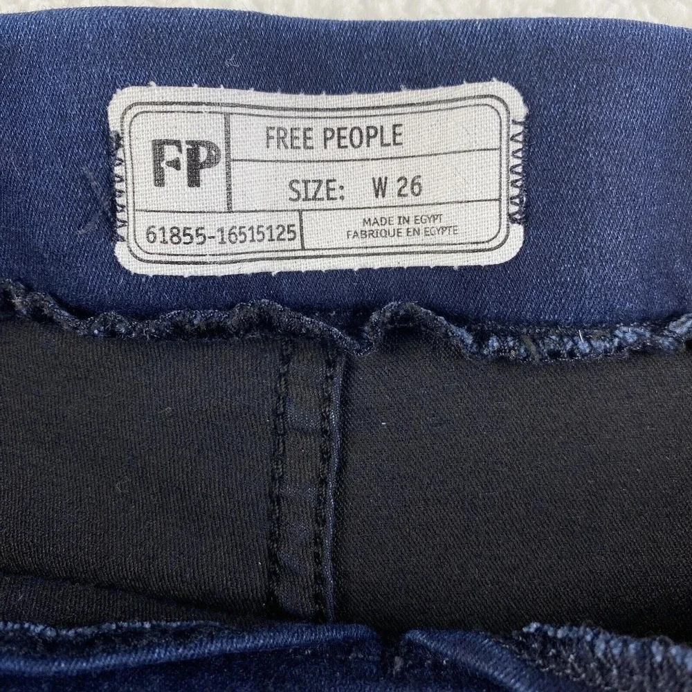 Free People Jeans Jeggings Women 26 Dark Wash Stretch Denim Mid Rise Raw Hem